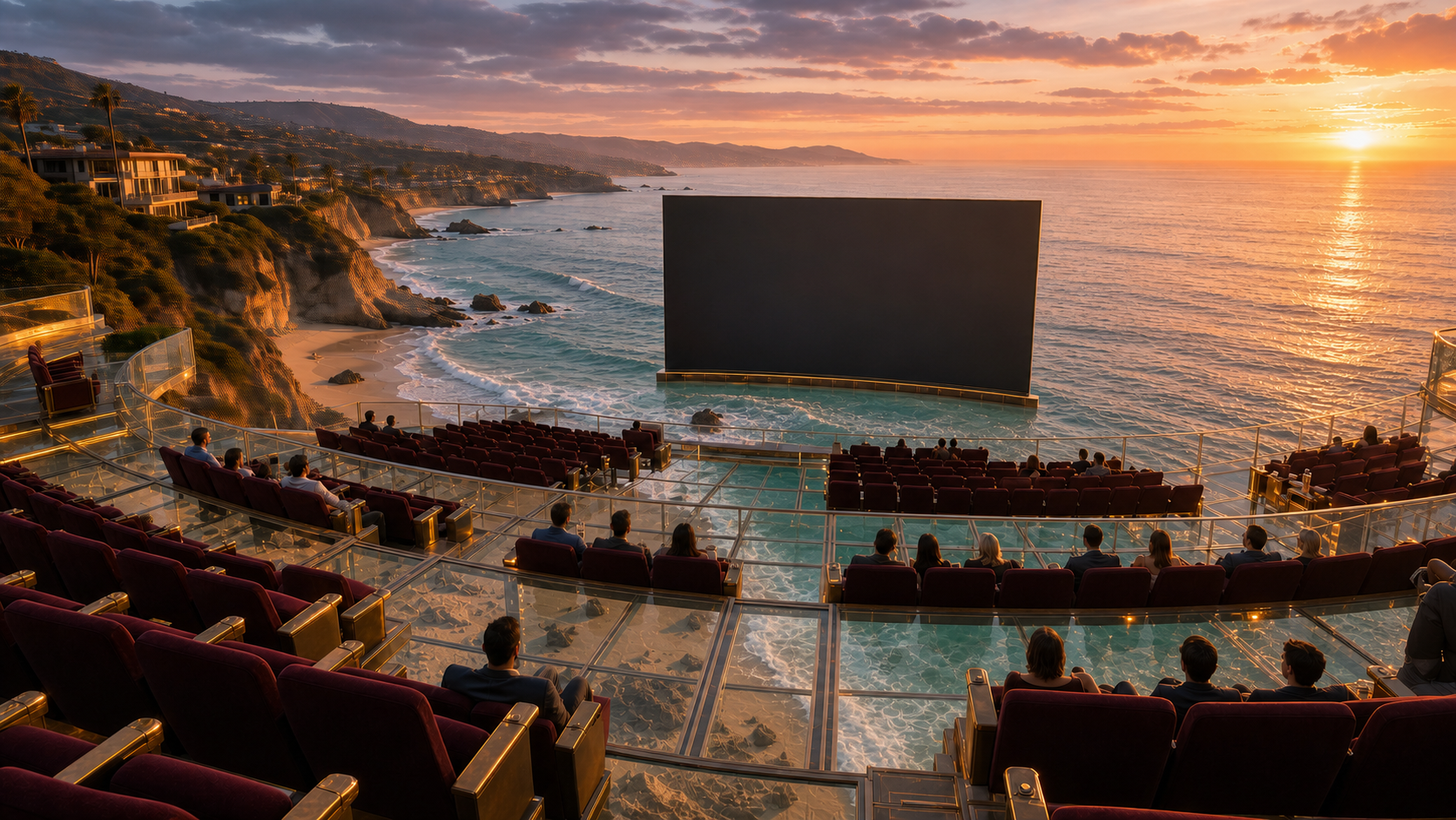 The oceanfront Movies at The Baber’s theater filled with an audience