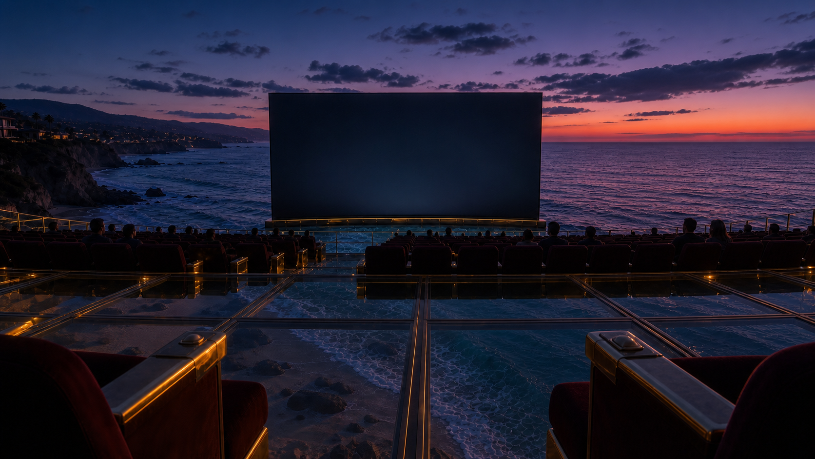 The Movies at The Baber’s screen waiting at sunset